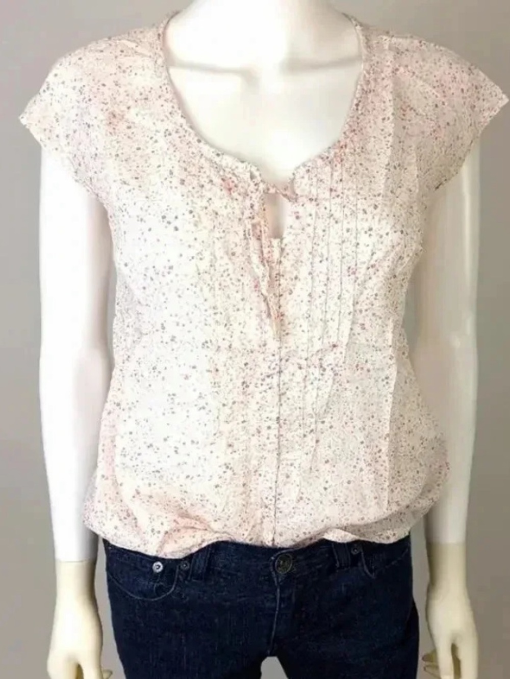 Eddie Bauer White Blouse with Pink Floral Dots
